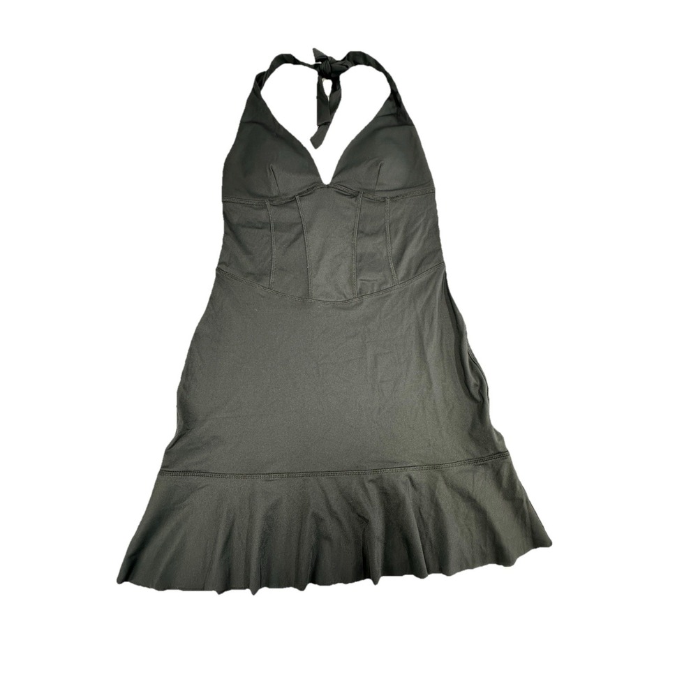 Halara Softlyzero Airy Halter Tie Back Corset Ruffle Hem Mini‎ dress S Black NWT